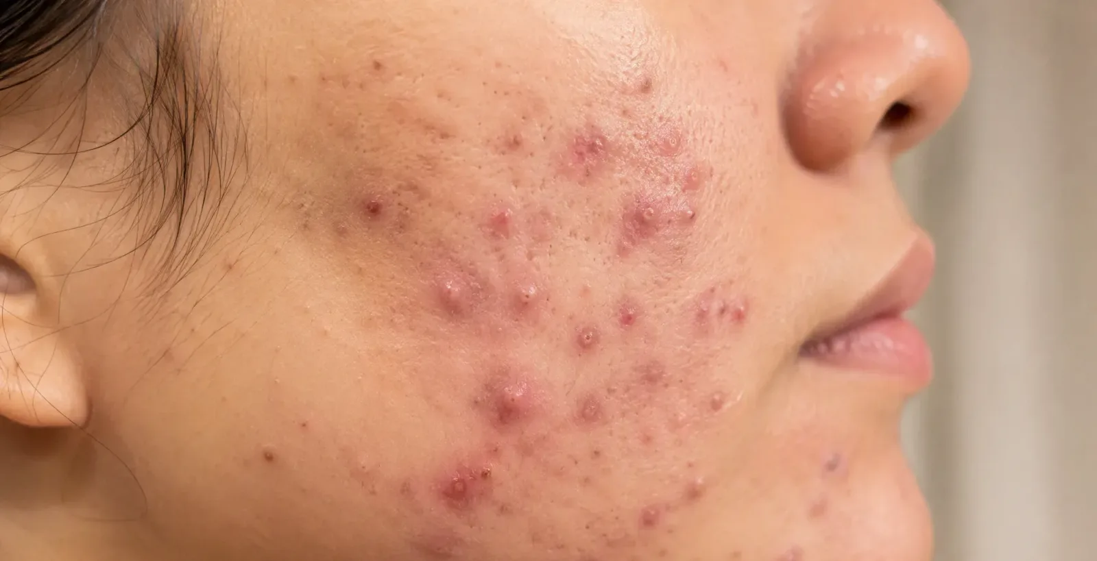Severe acne skin texture detail