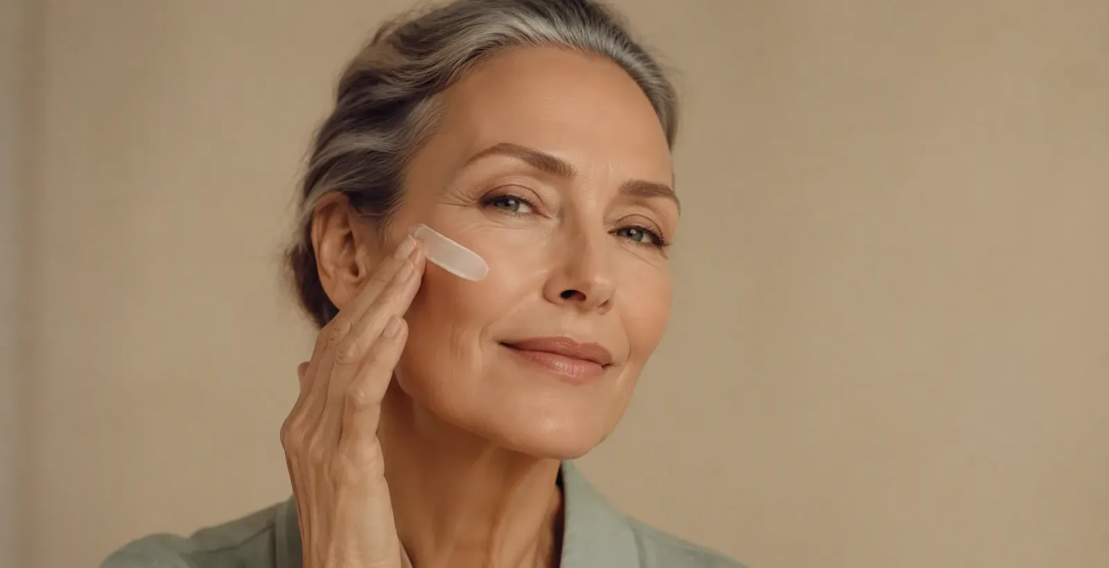Mature woman applying anti-ageing cream