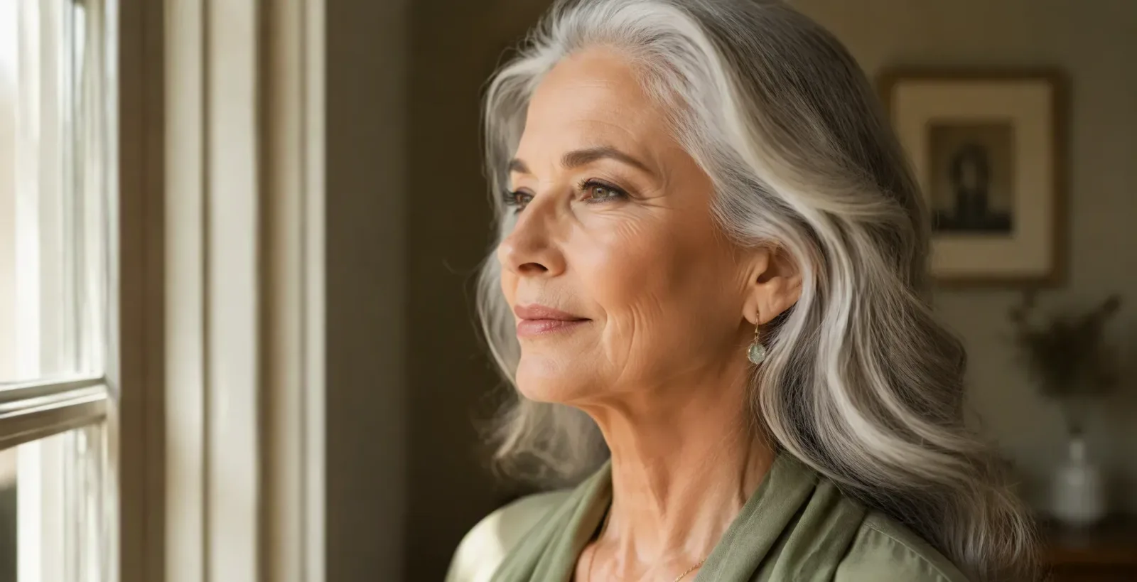 Elegant mature woman by the window