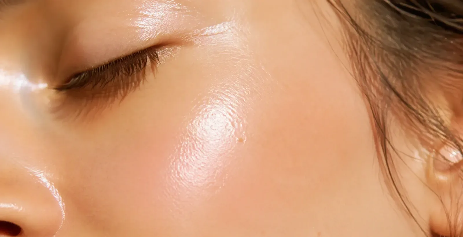 Dewy glowing skin texture detail