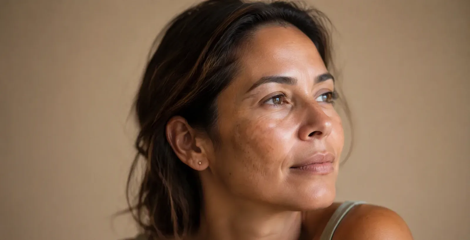 Woman with dark spots and uneven skin tone, Lavié Labs treatment
