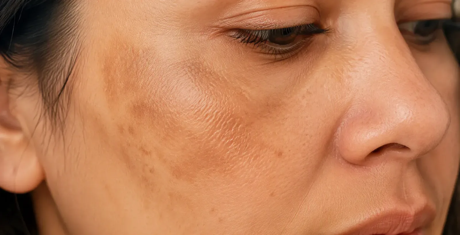 Melasma pigmentation detail on cheekbone