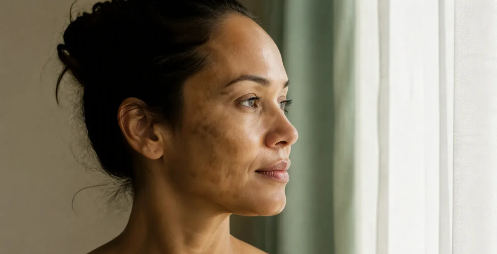 Woman with melasma by the window